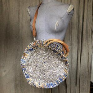 COPY - NEW ADORABLE blue Khaki Straw Circle cross body bag